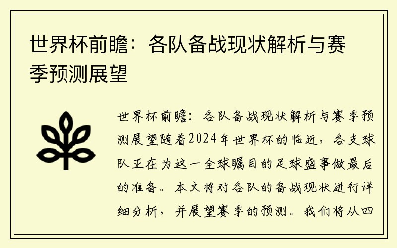 世界杯前瞻：各队备战现状解析与赛季预测展望